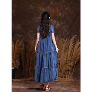 Loose Denim Long Skirt, Retro Embroidered Oversized Dress