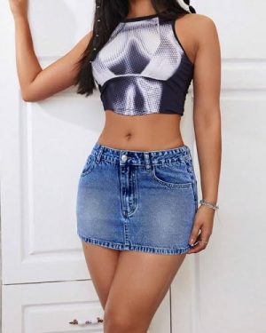 Women's Low Rise Stretchy Denim Skirts Sexy Comfy Mini Jean Skirt for Summer Casual Streetwear