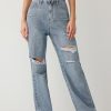 Women’s Ripped Jeans High Waisted Distressed Baggy Straight Wide Leg Pants