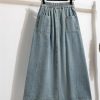 Vintage High Waist Casual Denim Skirts Women Single-Breasted Basic A-Line Long Skirts