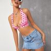 Women's Single Button Front Raw Hem Plain Denim Mini Skirt with Pockets