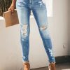 Women's Skinny Ripped Trendy Jeans Distressed Stretchy Denim Pants