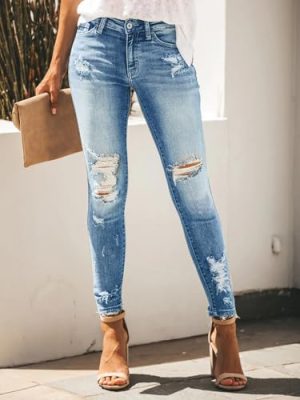 Women's Skinny Ripped Trendy Jeans Distressed Stretchy Denim Pants