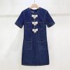 Women's Denim Bow Dress - Vintage Washed Blue Summer