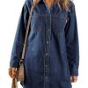 Women's Collared Denim Dress Casual Long Sleeve Button Down Jean Shirt Dresses with Pockets