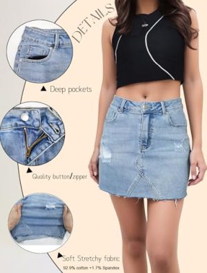 Denim Skirt Women Mini High Waisted Stretchy Summer Jean Skirts