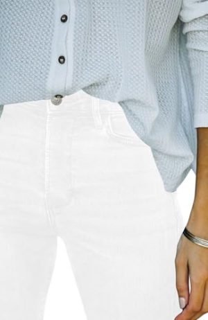 Flare Jeans for Women Cropped Stretchy Mid Rise Bell Bottom Jeans Womens Crop Flare Jeans with Raw Hem