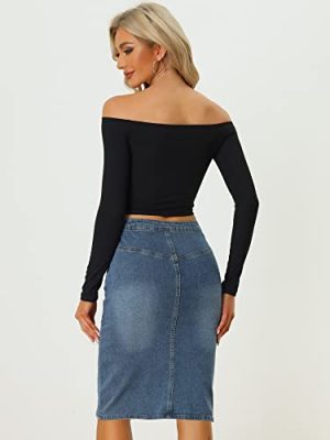 Women's Jean Skirts Split Casual High Waist Bodycon Denim Pencil Skirt