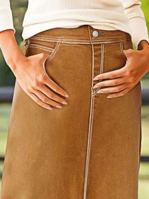 Straigh High Rise Vintage Split Back Contrast Stitch Detail Denim Skirt