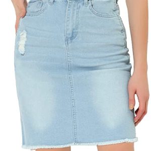 Denim Skirt for Women's Casual Distressed Knee Length Jeans Skirts