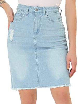 Denim Skirt for Women's Casual Distressed Knee Length Jeans Skirts