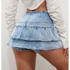 Women's Tiered Layer Ruffle Denim Skorts Y2k Button Front Mini Skirt Shorts