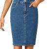 Women's Casual Stretch High Waist Back Slit Denim Jean Knee Length Skirt