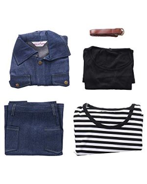 Women's Costume Anime Girl Cosplay Uniform Set With Blue Denim Vest And Skirt