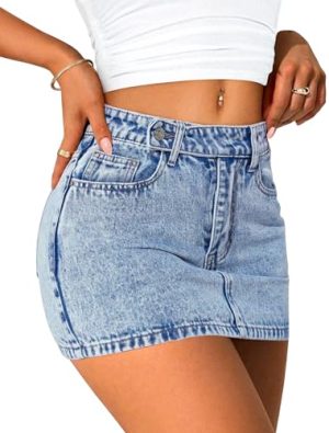 Denim Mini Skirt Women Jeans Skirts 5 Pockets High Waisted Y2K Stretch Cute Bows Short Jean Skirt