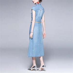 Collar Thin Denim Dress Women's Waist Thin Dress
