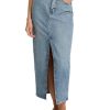 Women's High Waisted Medium Wash Front Slit Maxi Denim Skirt
