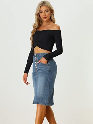 Women's Jean Skirts Split Casual High Waist Bodycon Denim Pencil Skirt