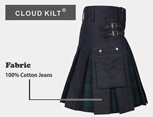 Men's Hybrid Utility Kilt - Durable Cotton Jeans Fabric Kilt for Men with Cargo Style Pockets Traditional Modern Kilt