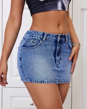 Women's Low Rise Stretchy Denim Skirts Sexy Comfy Mini Jean Skirt for Summer Casual Streetwear