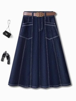 Denim Skirt for Women in Summer Waist Slimming Midlength