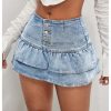 Women's Tiered Layer Ruffle Denim Skorts Y2k Button Front Mini Skirt Shorts