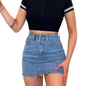 Womens Jean Skirt Stretch Casual 2025 Summer Short Basic Fringed Slim Fit Denim Bodycon Pencil Skirts