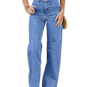 Women's Jeans High Waisted Straight Leg Stretchy Jeans Trendy Welt Pockets Loose Wide Leg Zimbaplatinum Denim Pants