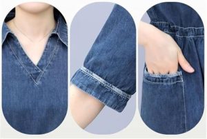 Modern Casual Denim Dress for Women Short Sleeve Mid Length Waist Cowboy Style Dress