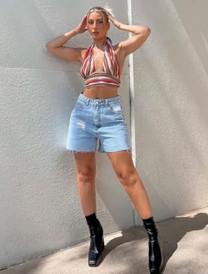 Jean Shorts for Women High Waisted Stretchy Casual Denim Shorts Ripped Frayed Hem Summer Trendy Jorts