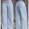 Women's Bowknot Embroidery Jeans Y2k Straight Leg Boyfriend Denim Pants
