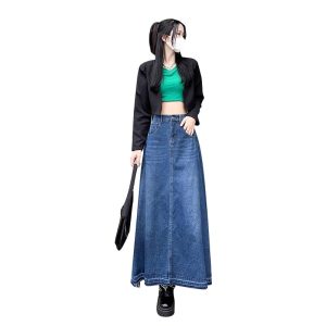 Waisted Denim Skirt for Women Autumn Midlength Them Look Slim and pearshaped Long