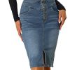 Women's Jean Skirts Split Casual High Waist Bodycon Denim Pencil Skirt