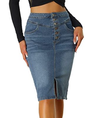 Women's Jean Skirts Split Casual High Waist Bodycon Denim Pencil Skirt