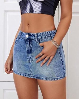 Women's Low Rise Stretchy Denim Skirts Sexy Comfy Mini Jean Skirt for Summer Casual Streetwear