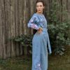 New Collection 2023 Ukrainian Vyshyvanka Dress Floral Bohemian Dress Embroidered Summer Boho Dress Long Linen Dress Blue Jeans