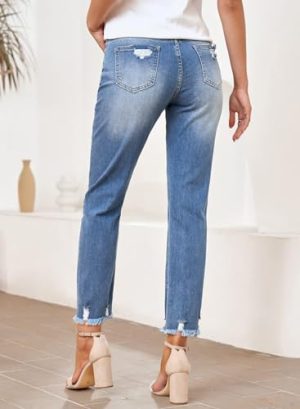 Womens Jeans High Waisted Stretchy Ripped Distressed Tummy Control Straight Ankle Jean for Women Trendy 2025