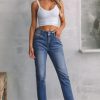 Women's High Waisted Jeans Strechy Fashion Raw Hem Straight Leg Ankle Denim Pants with Pockets