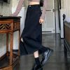 Retro Front Slit Denim Skirts Female Summer 2025 Casual Washed High Waist Long Skirt Women All-Match Design Street Midi Skirt