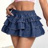 Women's Y2K Solid Ruffle Denim Skirt Drop Low Waist A Line Jean Skirt Casual Tiered Layer Hem Tiered Mini Skirt