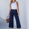 Wide Leg Jeans for Women High Waisted Cropped Pull On Jeans Elastic Wasit Drawstring Stretch Denim Trouser Pants