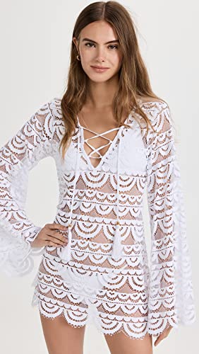 Women's Noah Water Lily Tunic Cover-Up - Scalloped Hem, Lace Up Front Tie
