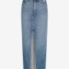 Women's High Waisted Medium Wash Front Slit Maxi Denim Skirt