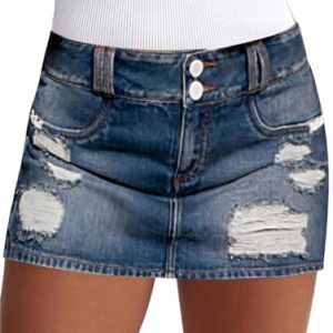 Women's Ripped Mini Denim Skort Mid Waist Casual Skirts