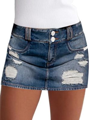 Women's Ripped Mini Denim Skort Mid Waist Casual Skirts