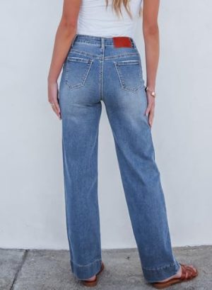 Women's Wide Leg Jeans High Waisted Stretchy Straight Leg Baggy Drawstring Zimbaplatinum Denim Pants