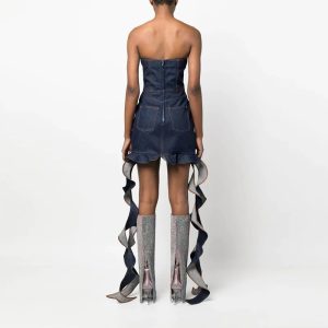 Women's Ruffle Denim Corset Strapless Minidress