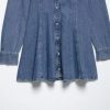 Blue Vintage Women Turn Down Collar Denim Dress Fashionable Single Breasted Long Sleeve Dress