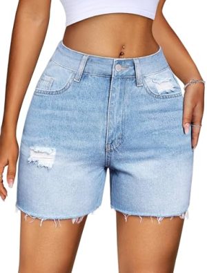 Jean Shorts for Women High Waisted Stretchy Casual Denim Shorts Ripped Frayed Hem Summer Trendy Jorts