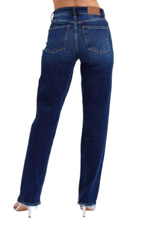 Mid Rise Straight Leg with Fray Hem 82622 (US, Numeric, 7, Regular, Regular, Dark Blue)